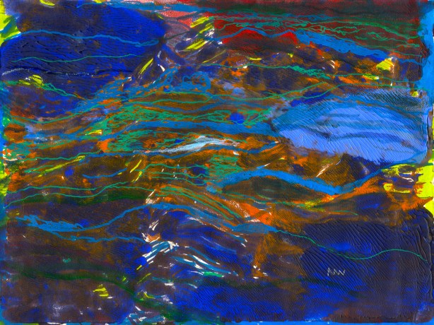 Strange Light,  monoprint with acrylic paint, 6 x 8 in., 2017